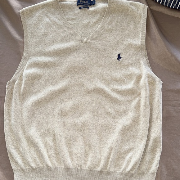 Polo Ralph Lauren Pima Cotton V-Neck Sweater Vest in Oatmeal Tan - Picture 9 of 9
